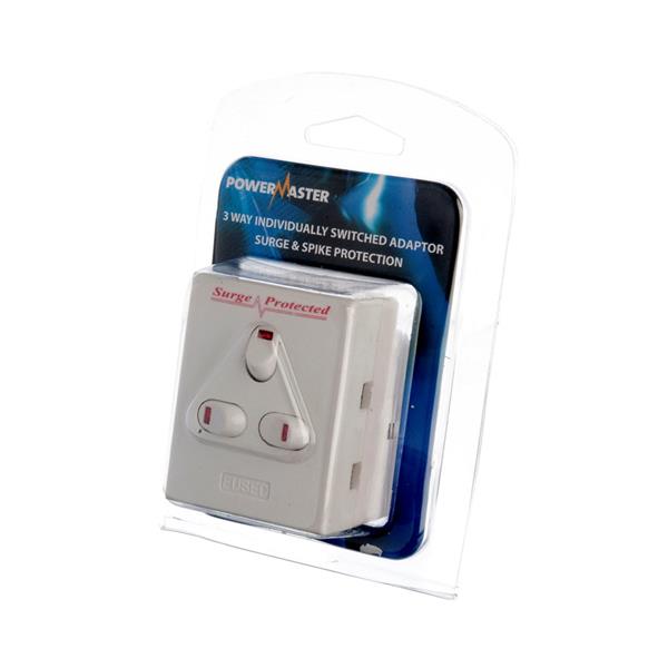 Powermaster 3 Way Adaptor Individually Switched with Neon & Surge | 1738-30