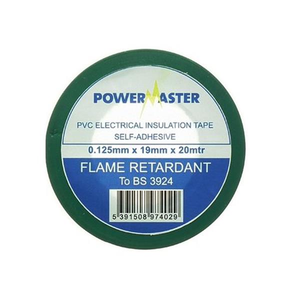 Powermaster Insulating Tape 20m Green 19mm | Electrical Tape