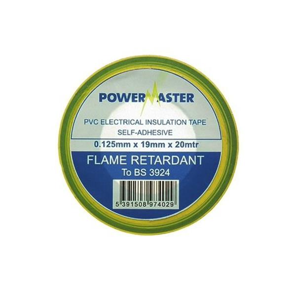 Powermaster Insulating Tape 20m Earth Yellow & Green 19mm