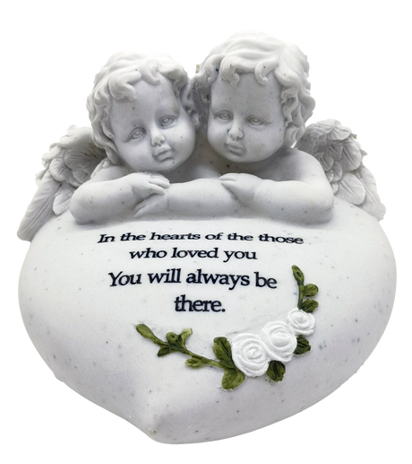 WGP Angels on Heart Stone with Verse & Rose Decoration Grave Ornament | 6202