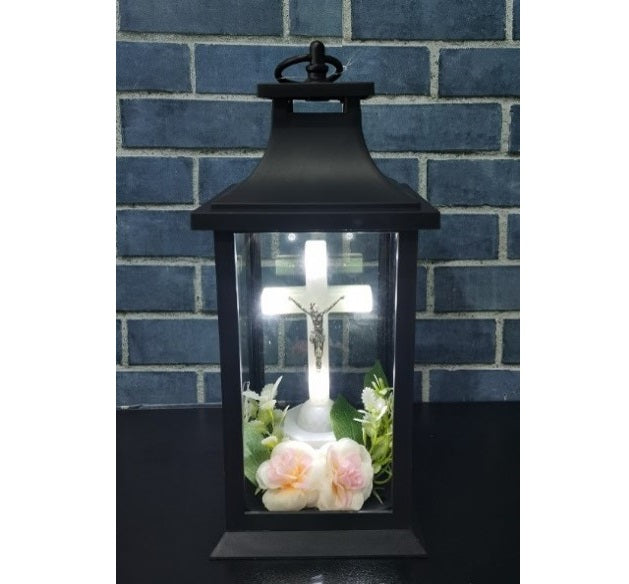 WGP Lantern with White Cross LED 27cm - Black | 6212