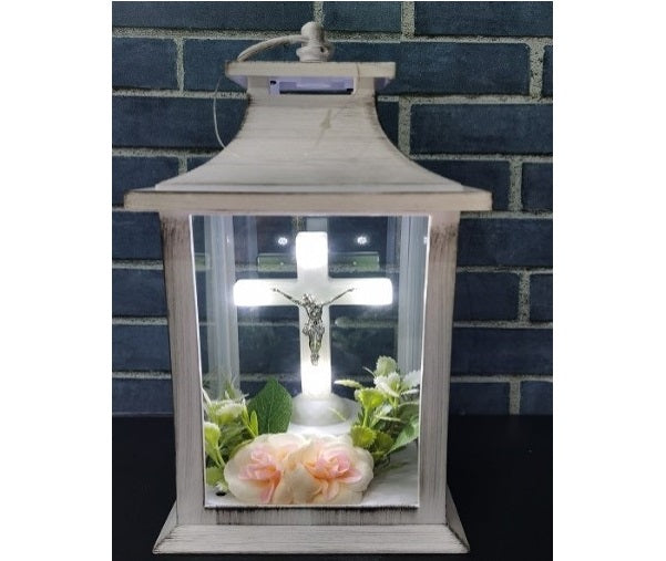 WGP Lantern with White LED Cross 27cm - White | 6213