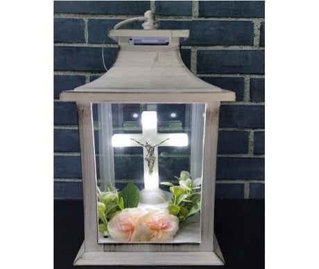 WGP Lantern with White LED Cross 27cm - White | 6213