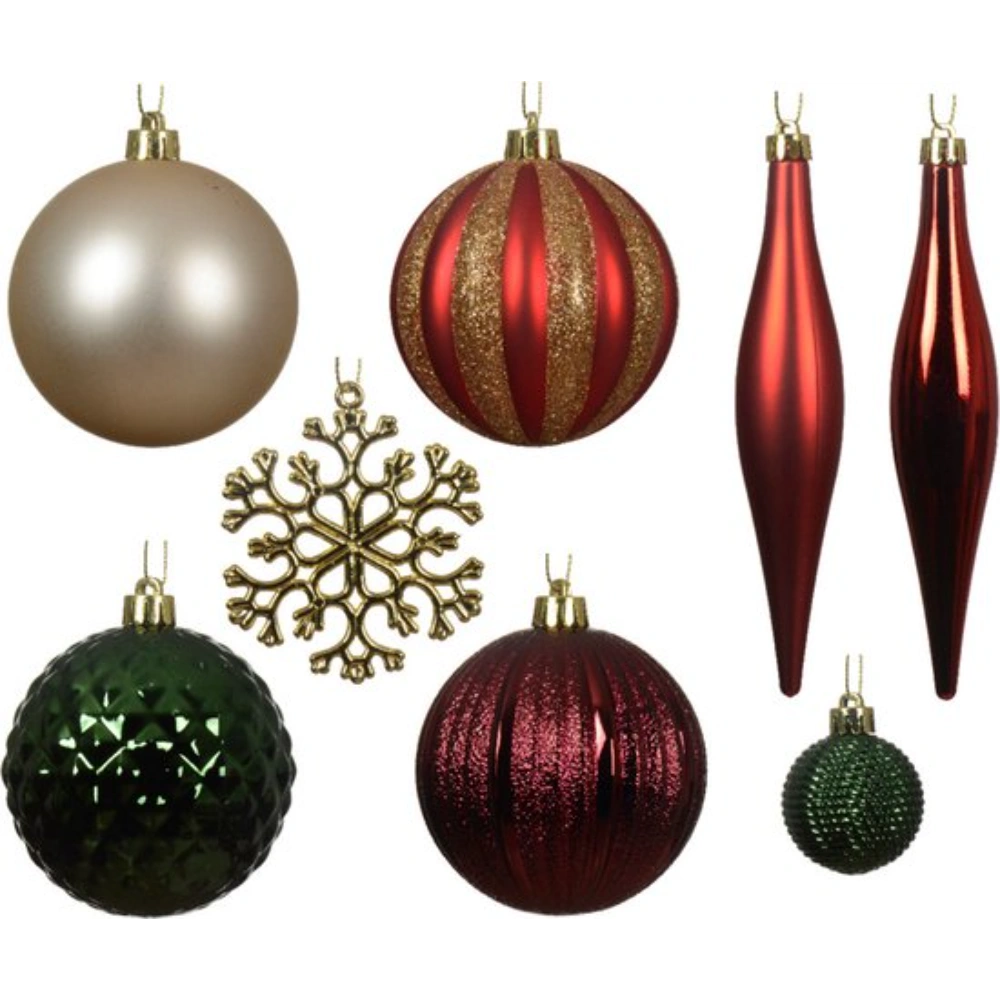 Decoris Red, Green and Gold Shatterproof Bauble Mix - Pack of 46