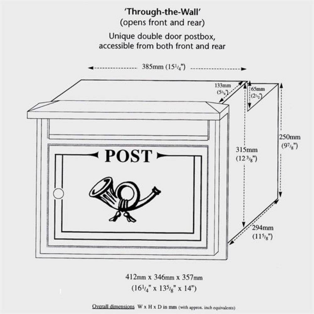Paprika The Danube Through The Wall Cast Aluminium Letterbox Postbox - Anthracite Antique Grey