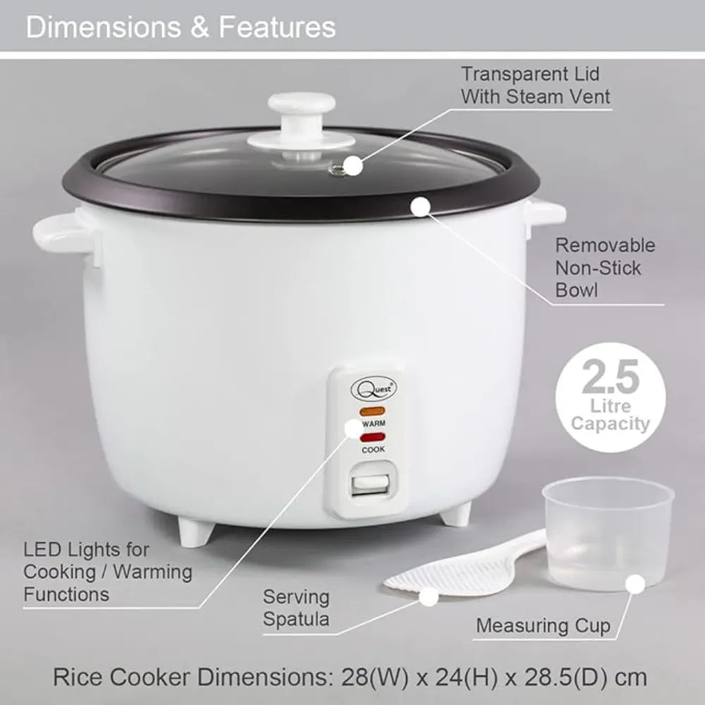 Quest 2.5 Litre Rice Cooker Non Stick Removable Bowl | 35450