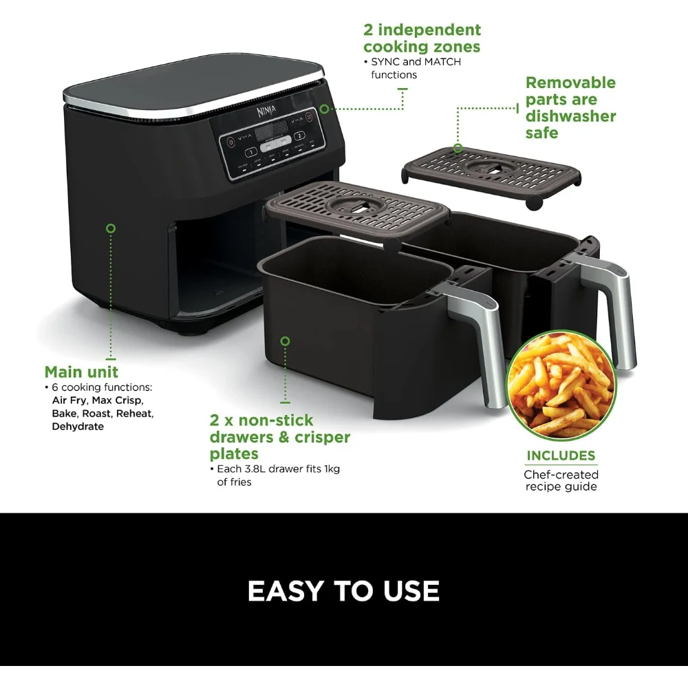 Ninja Dual Zone Air Fryer 7.6L 2400W - Grey | AF300UK