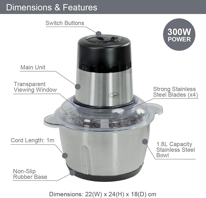 Quest Food Chopper 1.8 Litre - Stainless Steel | 31559