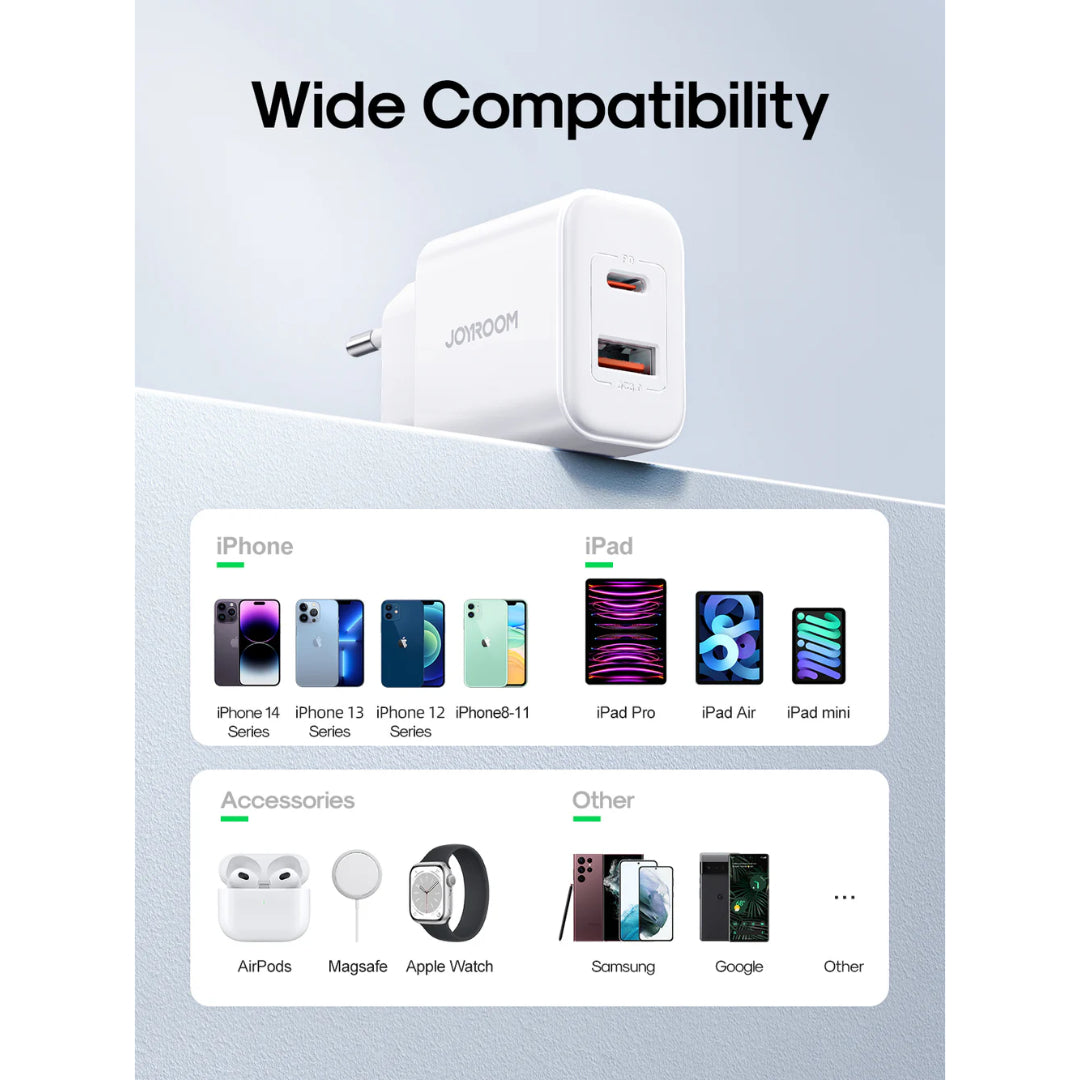 Joyroom 20w Dual Port Usb A USB C Home Charger With Type C C Lead | HL-TCF05