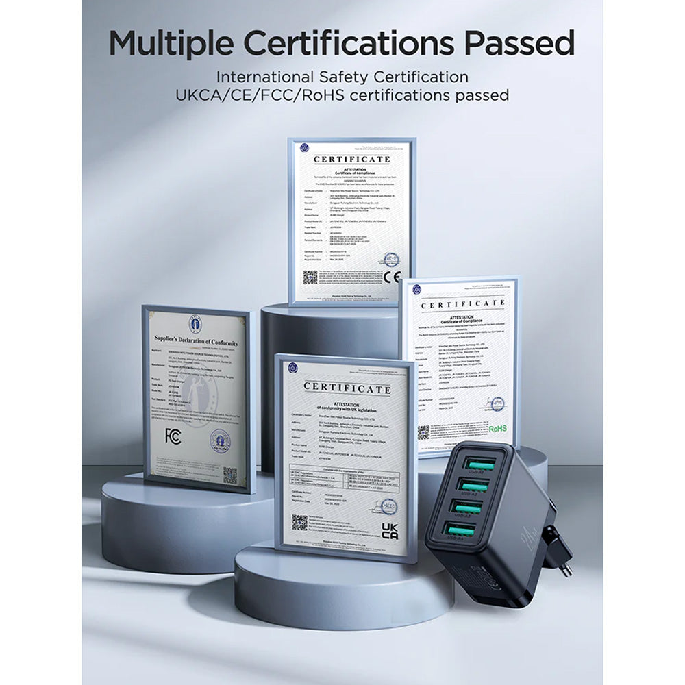 Joyroom Mobile Phone Wall Plug Charger 4.8a 4 USB Ports - Black | HL-TCN03UK