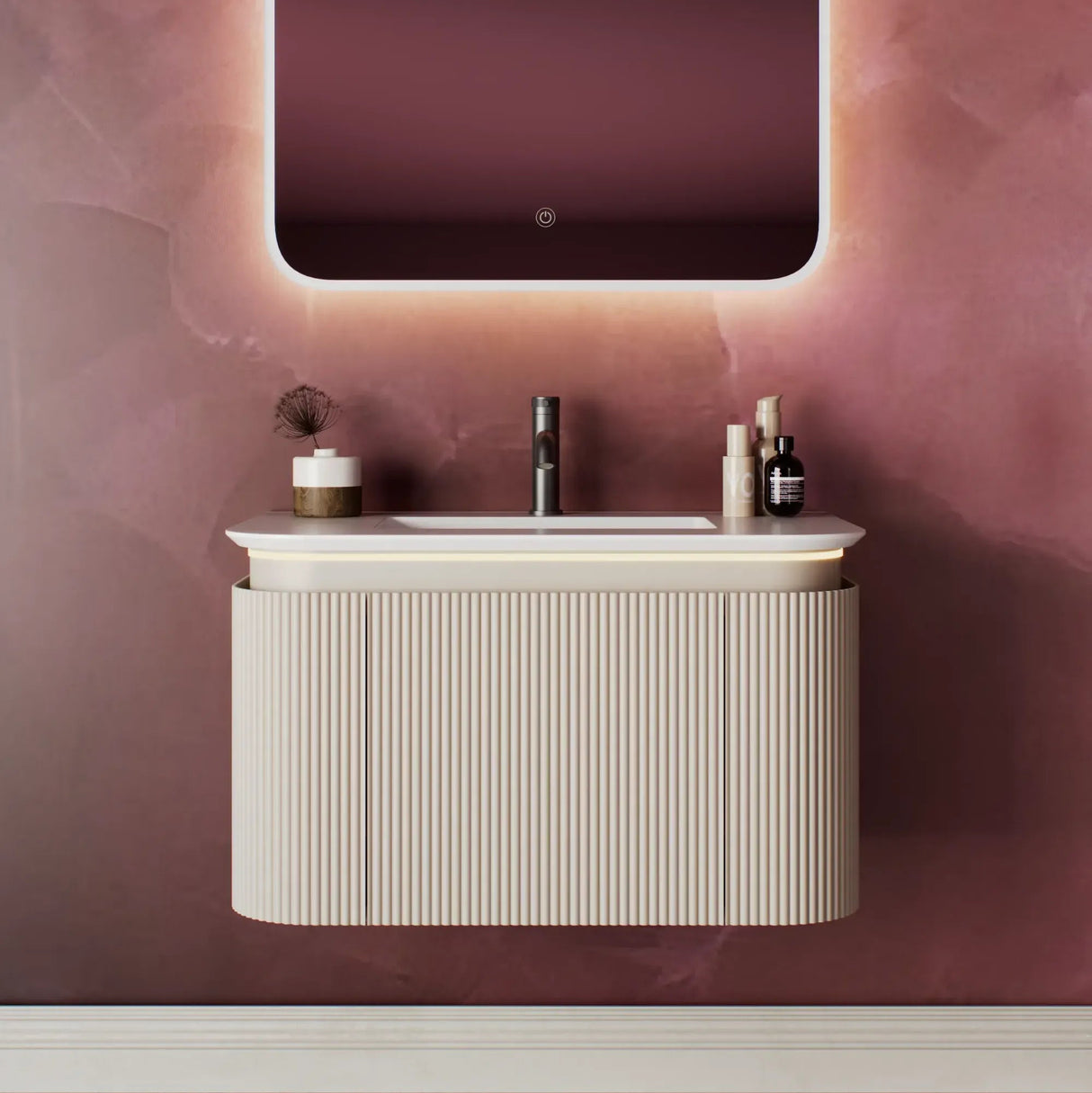 NADU WALL HUNG CABINET WITH LED SENSOR 800mm | Fir Green & Oyster White