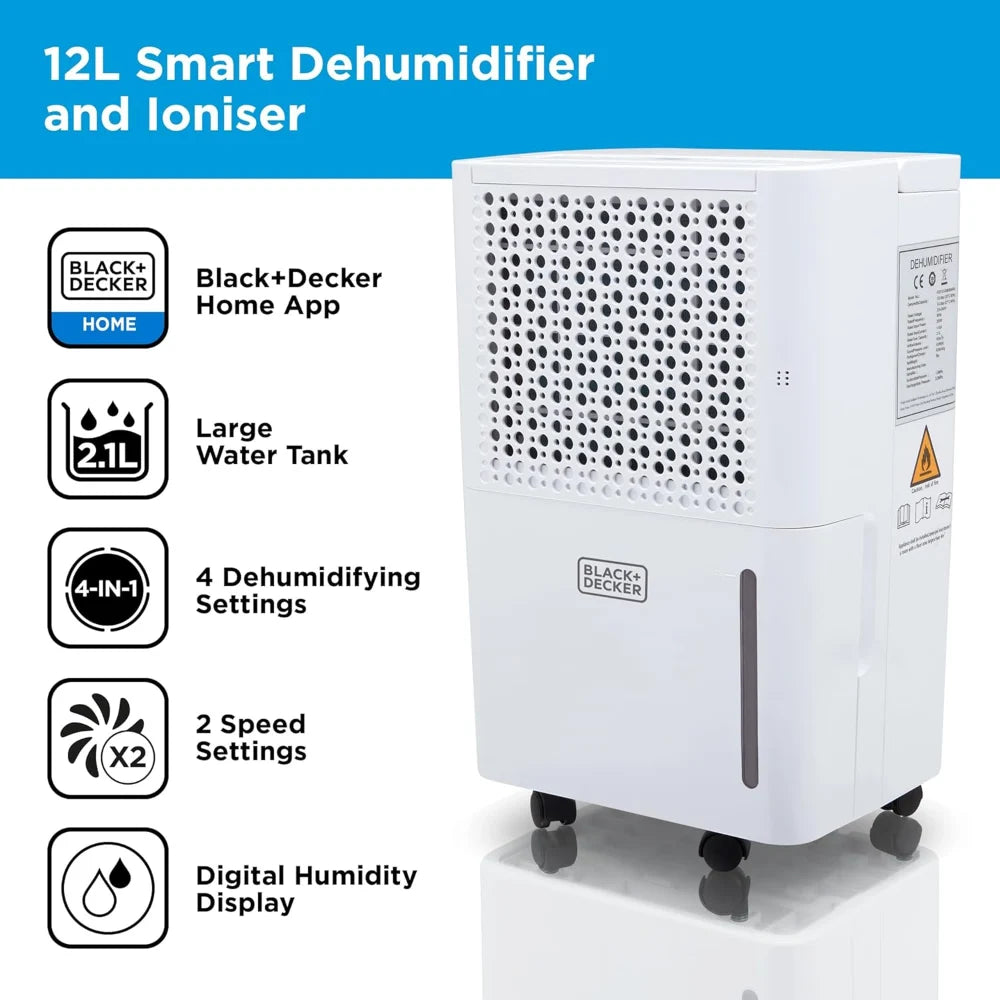 Black & Decker 12 Litre Smart Dehumidifier - White | BXEH60016GB-B