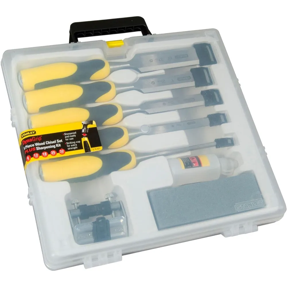 Stanley DYNAGRIP Chisel with Strike Cap Set 5 Piece with Oil Stone | STA516421