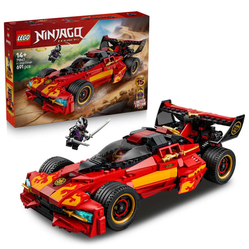 LEGO Ninjago X-1 Ninja Charger 15th Anniversary 71867 - shown with its product box. 691 pieces. Ages 14+.
