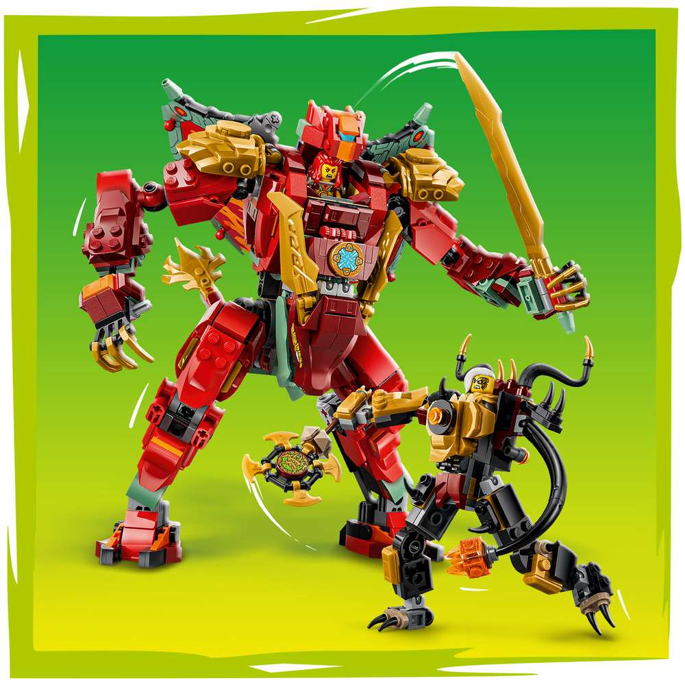LEGO Ninjago Wyldfyre's Transforming Dragon Mech 71868 - close-up detail of the finished build. 821 pieces. Ages 9+.