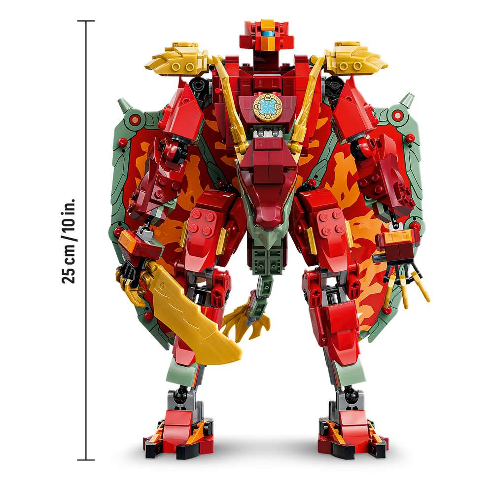 LEGO Ninjago Wyldfyre's Transforming Dragon Mech 71868 - captioned product view. 821 pieces. Ages 9+.