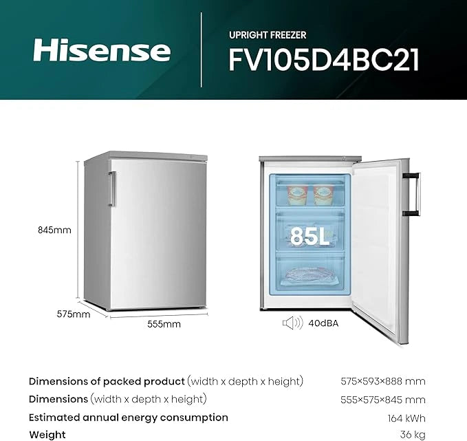Hisense 56cm Undercounter Freezer - Stainless Steel | FV105D4BC21