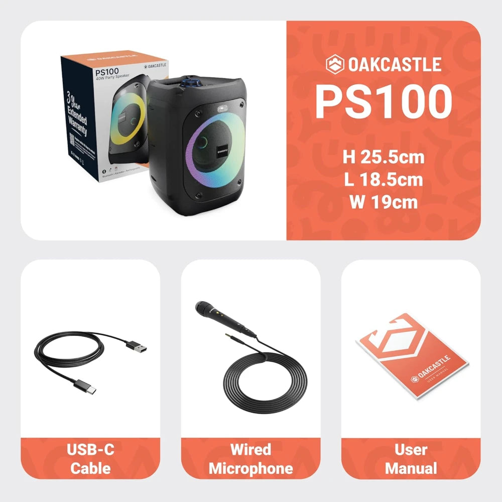 Majority PS100 Portable Wireless Bluetooth Party Speaker with Karaoke Micophone - Black | 1000002991