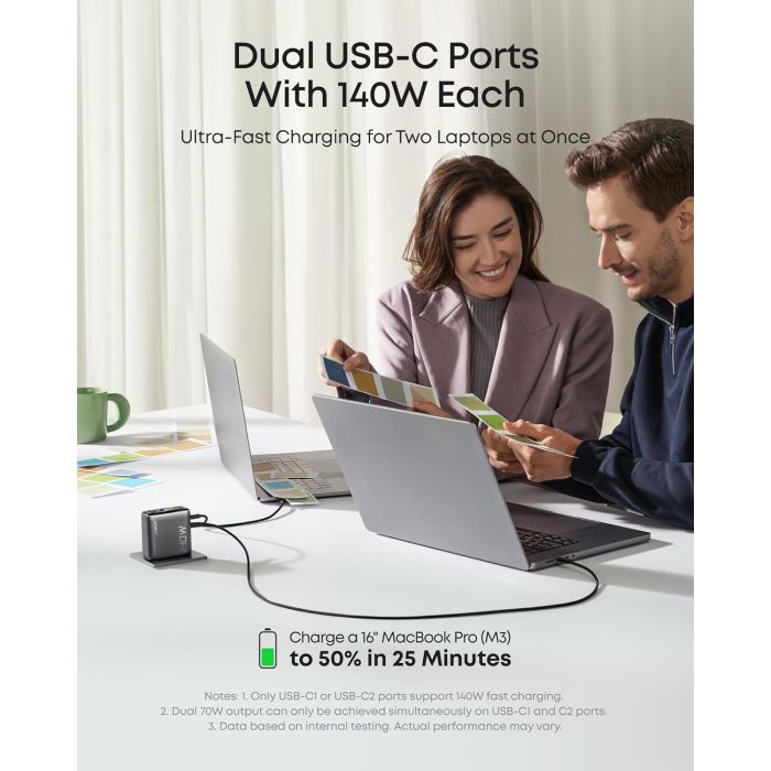 Anker Laptop Charger 140w 4 Port PD3.1 with USB C Cable - Black | A2697KZ1