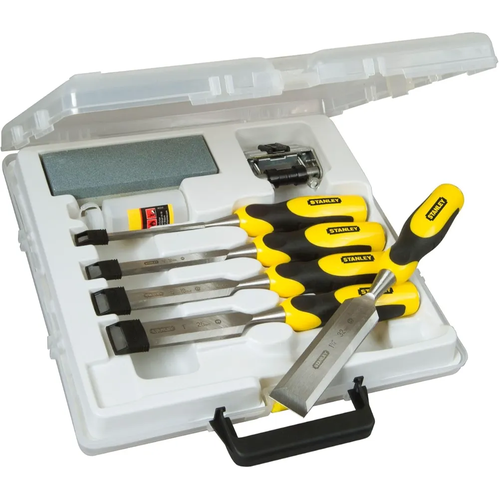 Stanley DYNAGRIP Chisel with Strike Cap Set 5 Piece with Oil Stone | STA516421