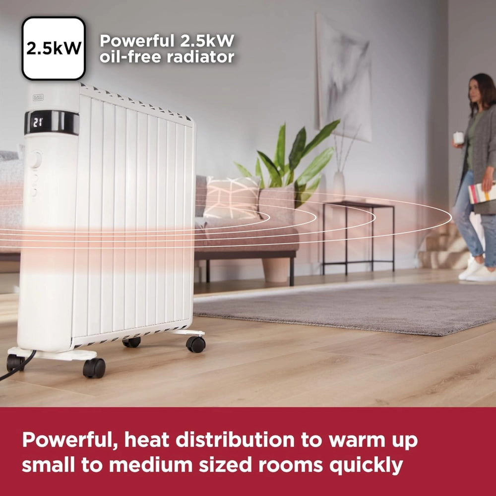 Black & Decker Smart Digital Oil Free Radiator 2.5kW - White | BXRA43017GB