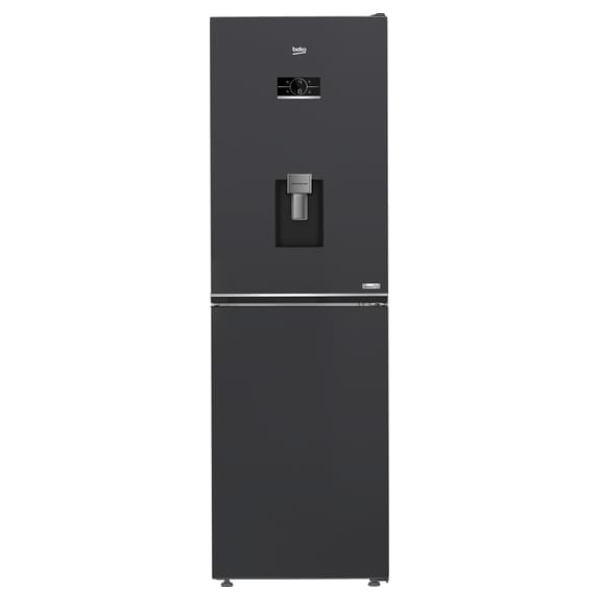 Beko CNAD5692DVA anthracite frost free combi fridge freezer with integrated water dispenser, 192cm tall, 50/50 split design with digital display and stainless steel water outlet