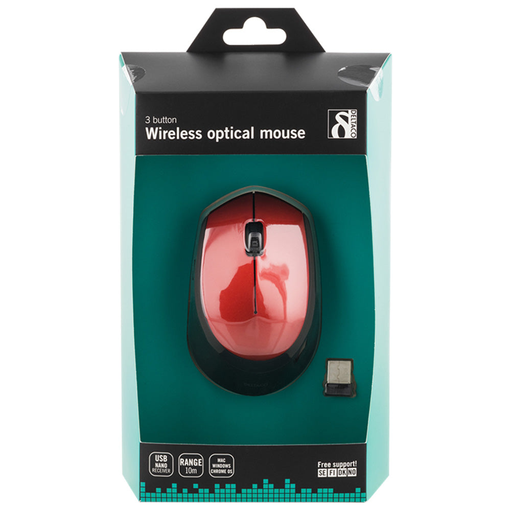 Deltaco Wireless Computer Mouse - Red | MS462