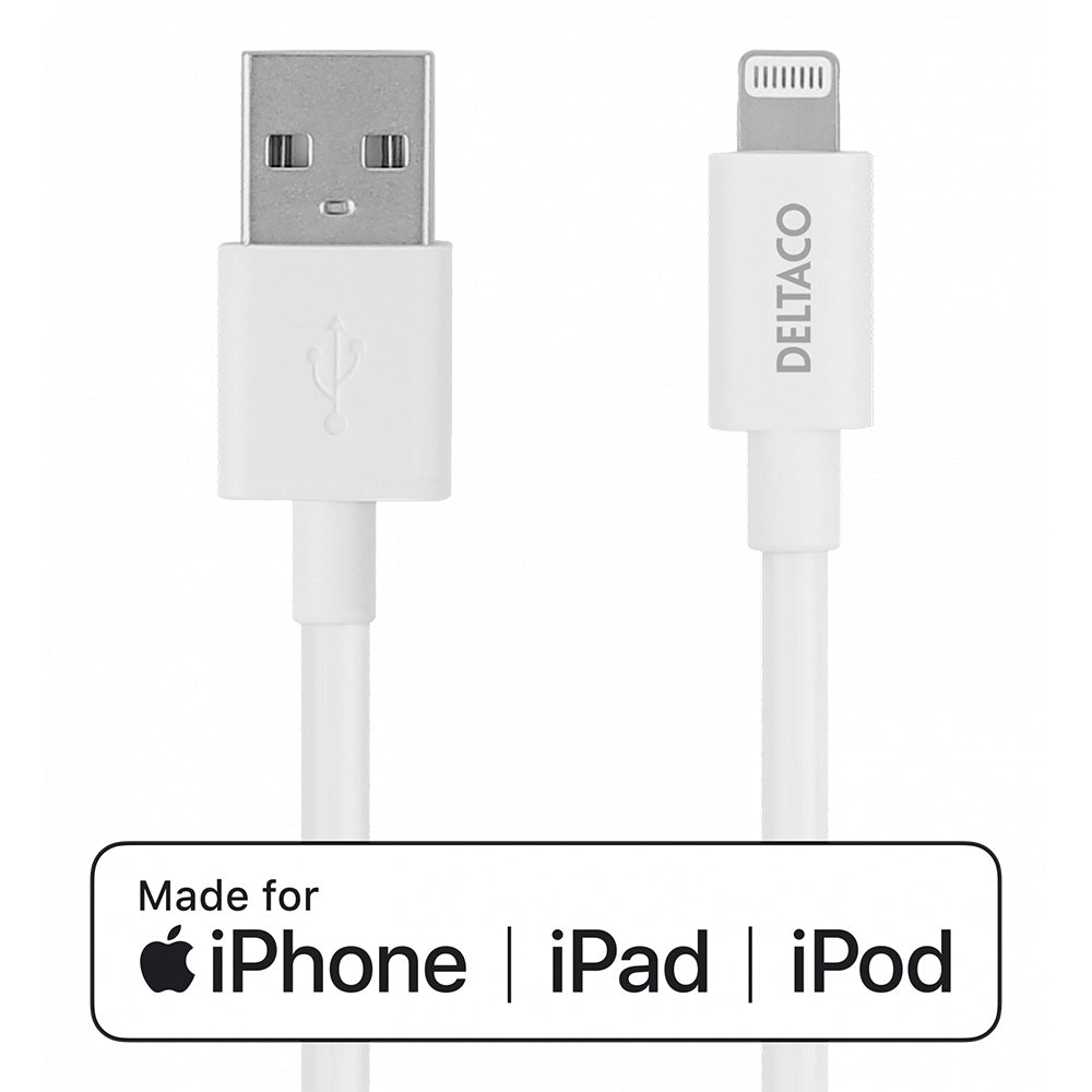 Deltaco Apple USB A to Lightning Iphone Cable 2 Metre - White | IPLH402