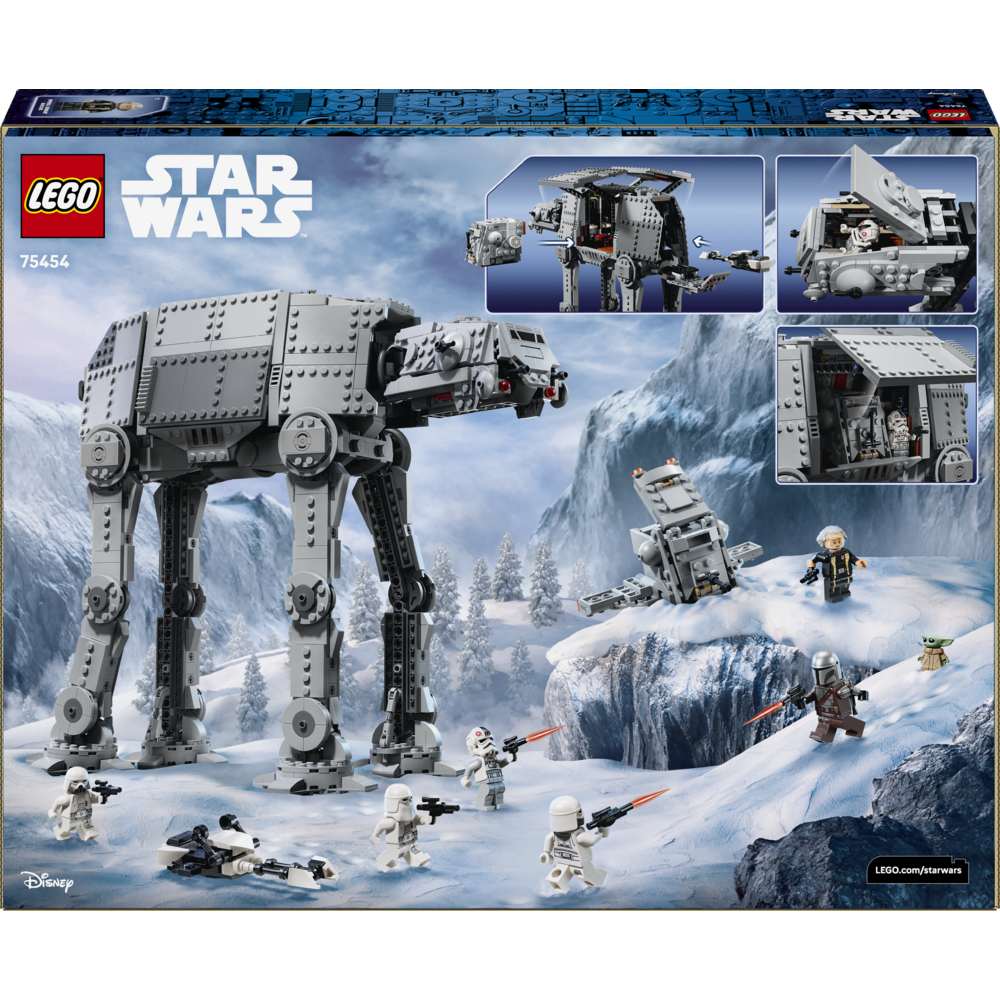 LEGO Star Wars™ Imperial Remnant AT-AT™ with INT-4 75454 - the back of the box showing play features and box contents. 1453 pieces. Ages 10+.