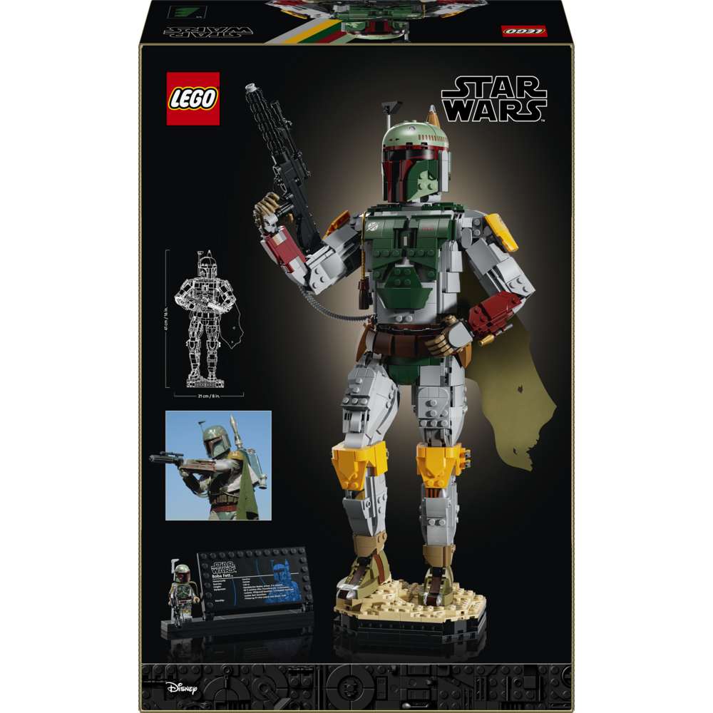 LEGO Star Wars™ Boba Fett™ 75455 - the back of the box showing play features and box contents. 1544 pieces. Ages 18+.