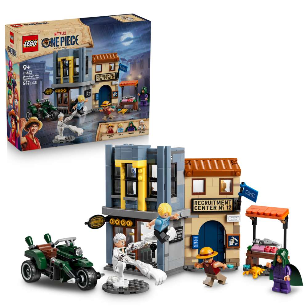 LEGO ONE PIECE Showdown with Captain Smoker 75642 - shown with its product box. 547 pieces. Ages 9+.