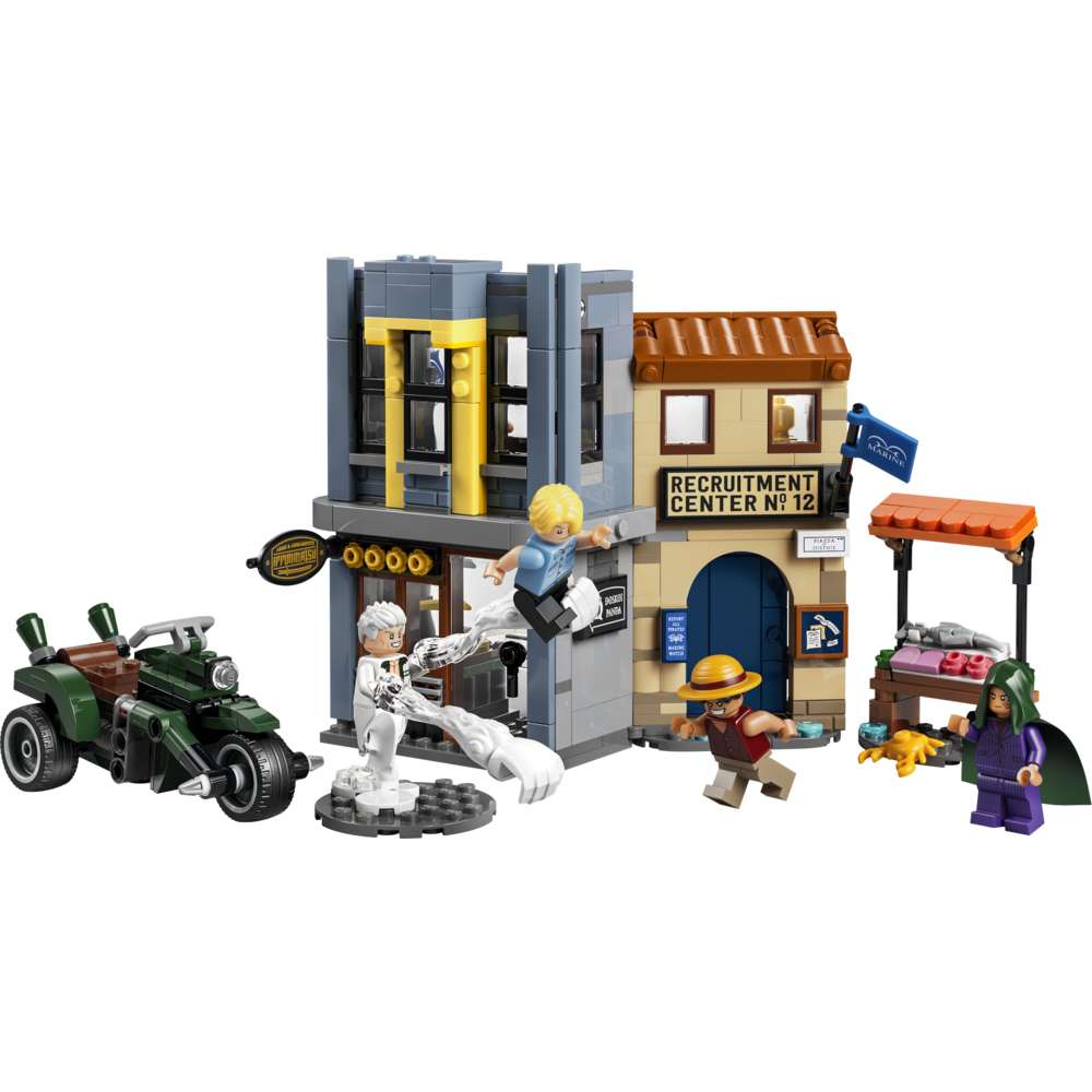 LEGO ONE PIECE Showdown with Captain Smoker 75642 - the fully built model on a plain background. 547 pieces. Ages 9+.