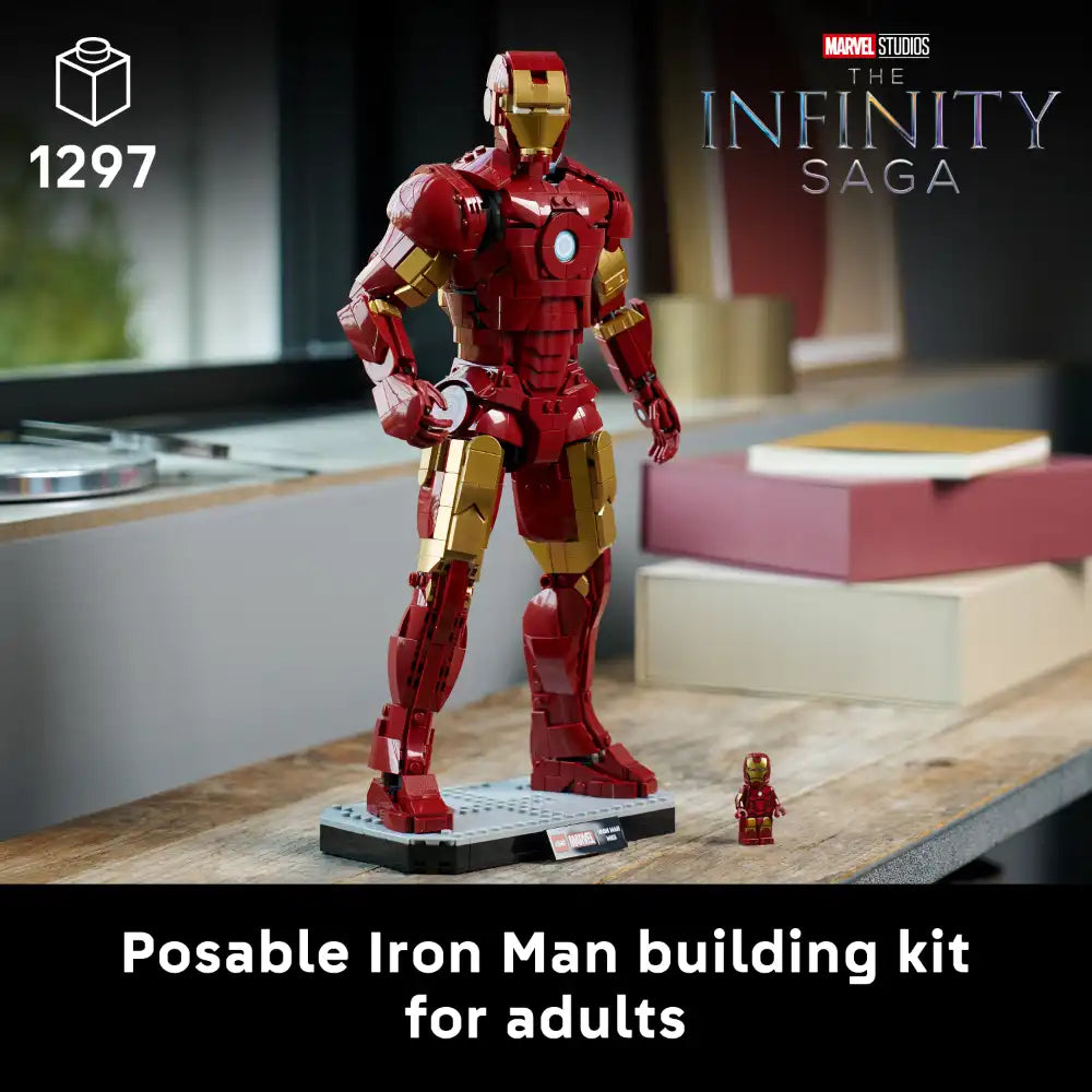 LEGO Marvel Studios Iron Man Mark 3 Posable Figure Building Kit 1297 Pieces Red and Gold Armor with Minifigure Scale Model for Adults