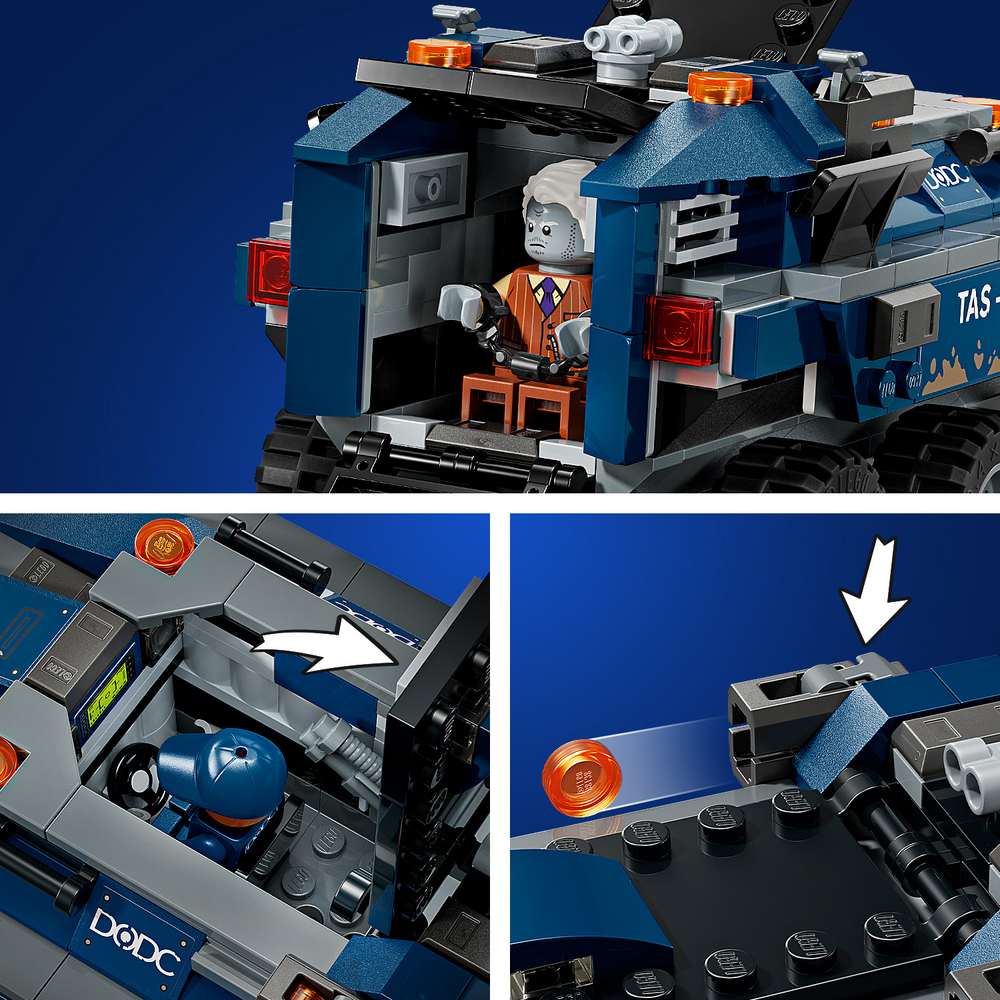 LEGO Super Heroes Spider-Man Prison Transport Chase 76349 - close-up detail of the finished build. 367 pieces. Ages 8+.