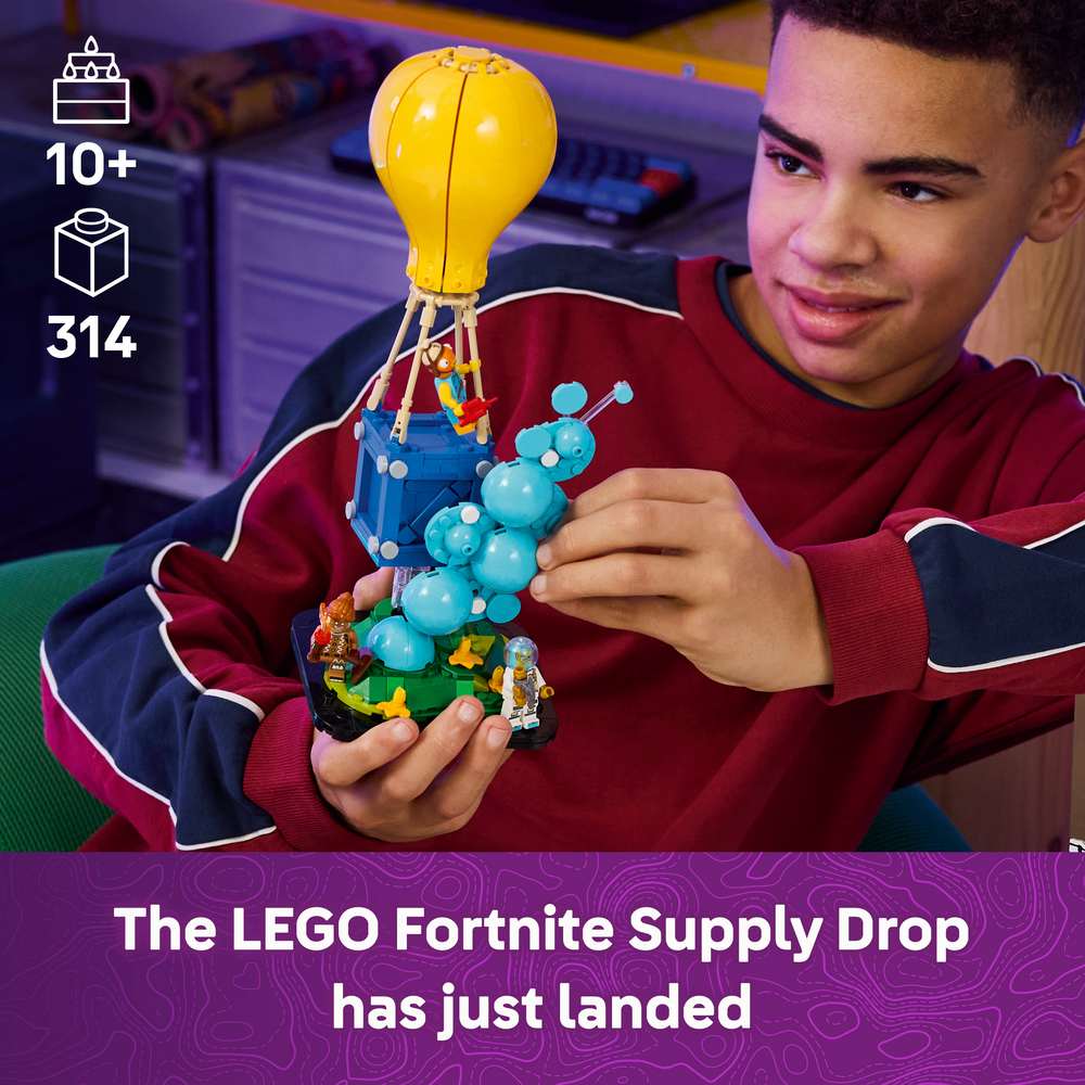 LEGO Fortnite Supply Drop 77080 - captioned product view. 314 pieces. Ages 10+.