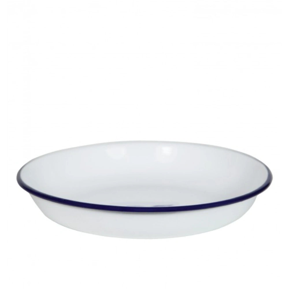 White bowl with a blue rim on a white background