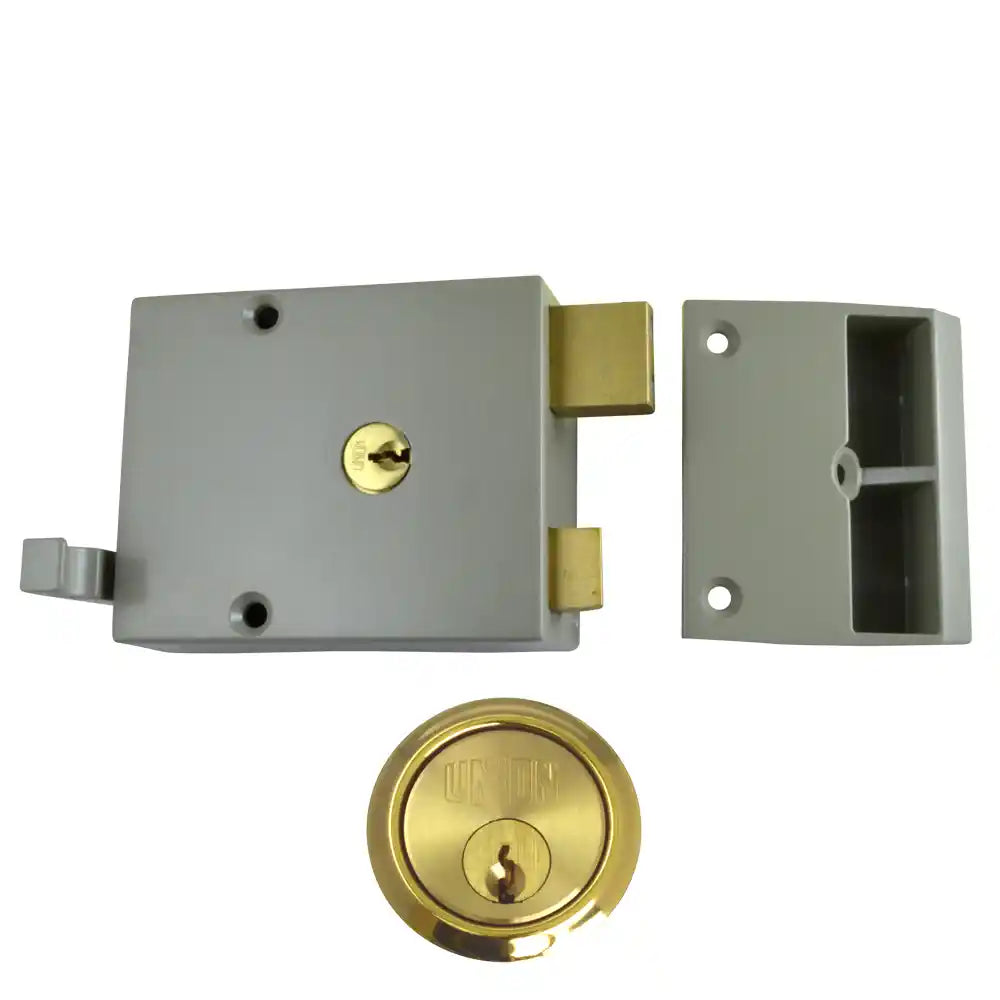 Union 1332 Drawback Rim Lock - Grey