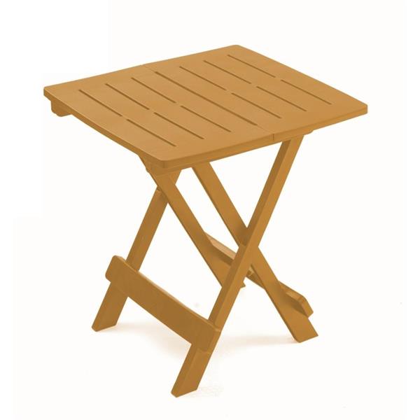 Adige ochre wooden folding table with slatted top and X-frame legs, compact outdoor furniture design