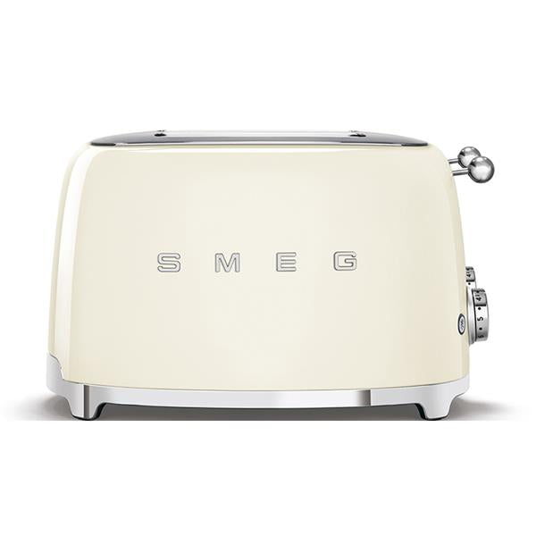 SMEG 50's Retro Style 4 Slice Toaster in cream with chrome accents and control dials on the right side