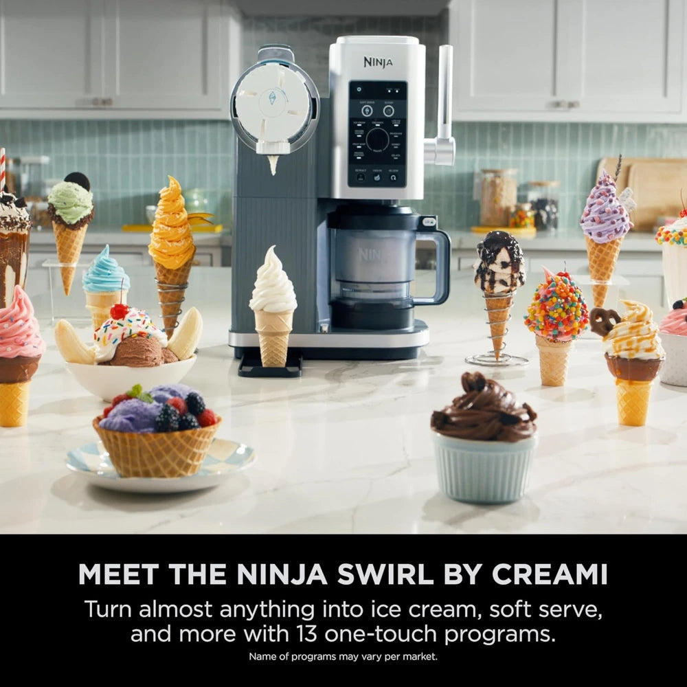 Ninja Swirl by CREAMi 13 in 1 Soft Serve and Ice Cream Maker - Platinum Silver | NC701UK