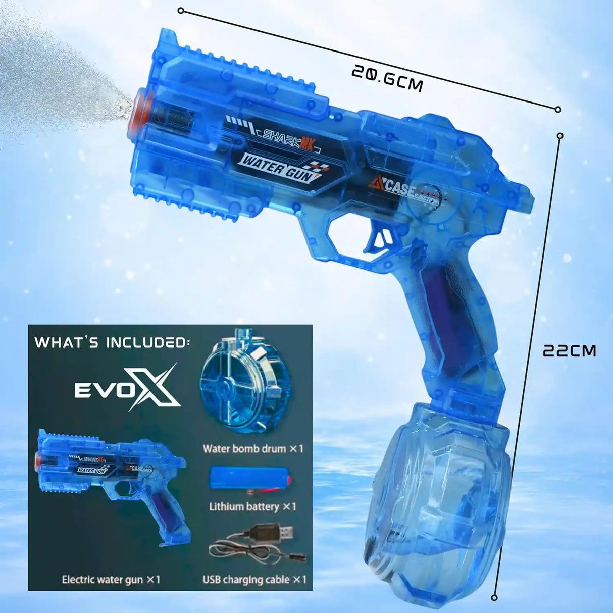 Evo-X Rapid Fire Light Up Electric Rechargable Water Gun | EVW000301