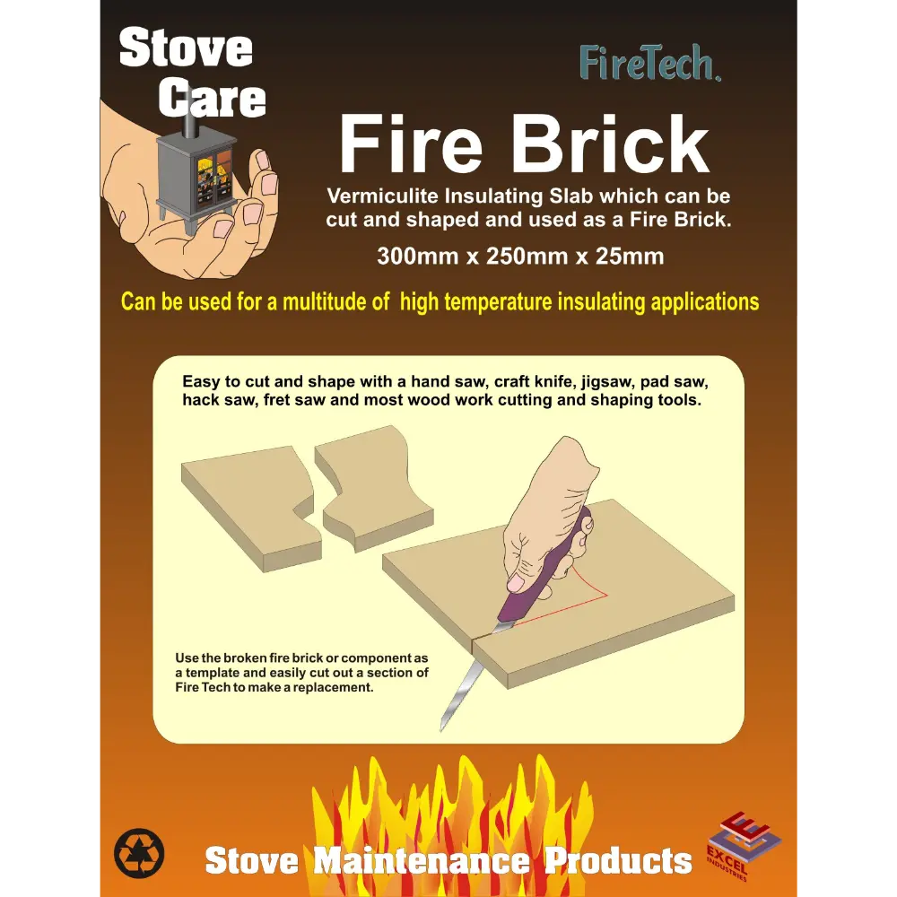 Easi Plumb Stove Care FireTech Replacement Fire Brick 30cm x 25cm x 2.5cm | SCFT3025