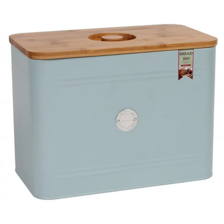 Steelex Lift Lid Bread Bin - Duck Egg with Wood Lid | TE4006