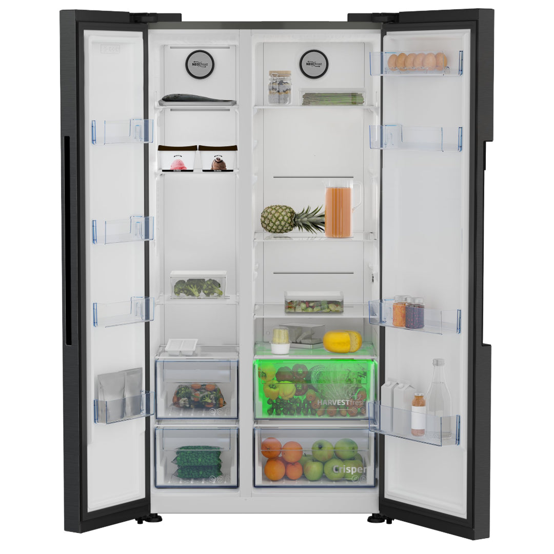 BEKO Pro HarvestFresh American Style SBS Fridge Freezer - Black Steel | ASL1442VPZ