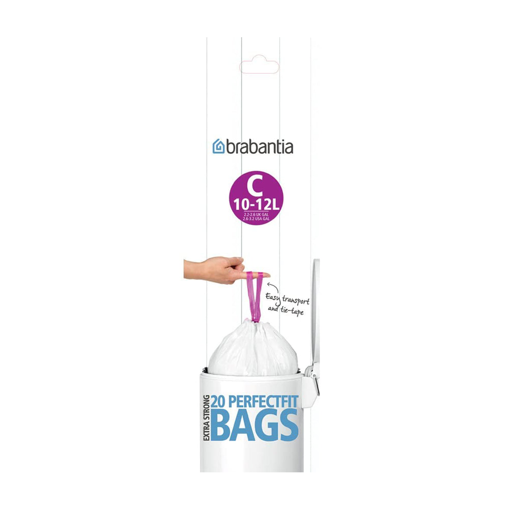 Brabantia White Plastic C 10-12 Litre Extra Strong Bin Bags 20 Pack | 24534