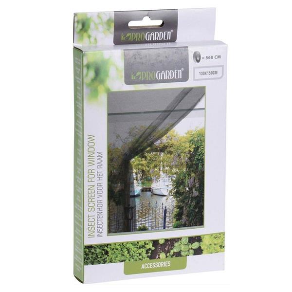 Progarden black insect fly screen for window 130cm x 150cm packaging box displaying product image with garden and window view on front