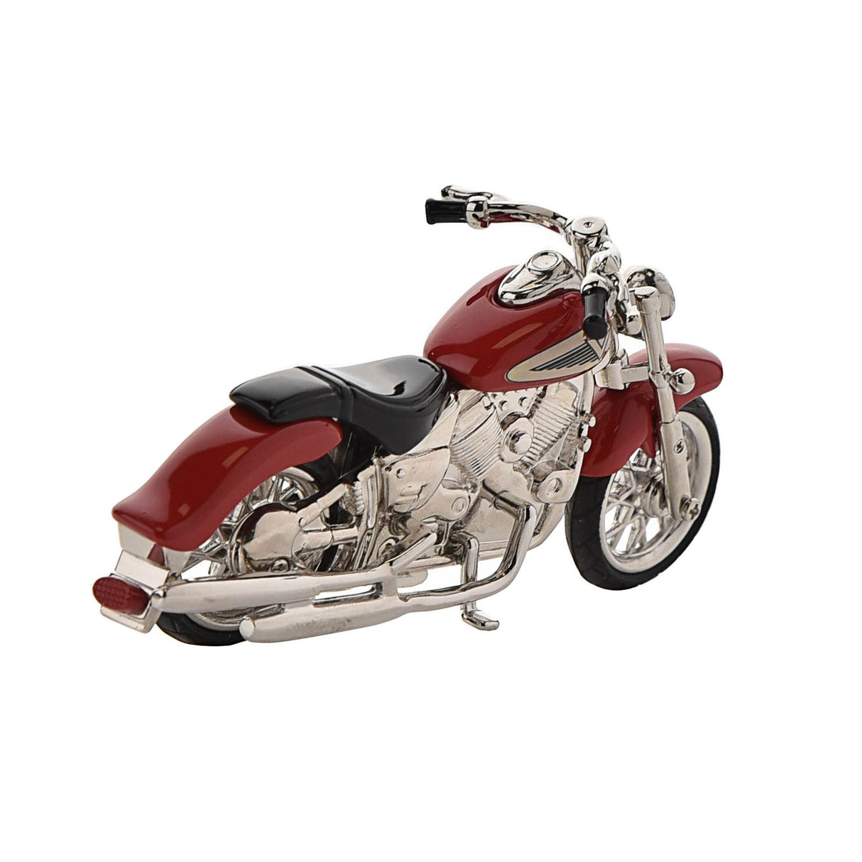 Widdop miniature clock featuring a red and cream Indian style cruiser motorcycle with chrome detailing and black seat, displayed against a white background