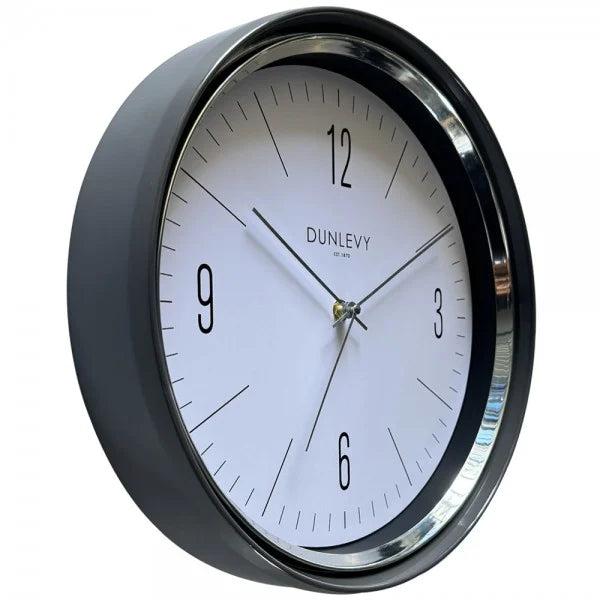 Dunlevy 33cm Wall Clock - Grey and Chrome | CL7033G
