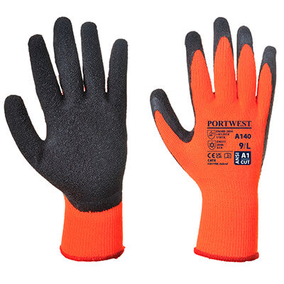 Portwest A140 Thermal Grip Latex Gloves - Orange/Black
