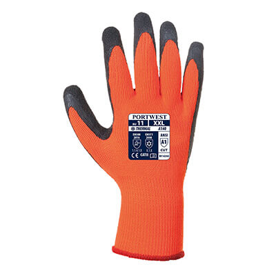 Portwest A140 Thermal Grip Latex Gloves - Orange/Black